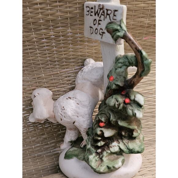 Vintage Enesco Poodle Figurine Urinating On Beware Of Dog Sign HTF - Picture 2 of 6